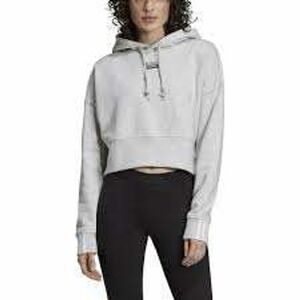 Adidas Women's Grey Cropped Hoodie Sweatshirt Small Ryv Logo Casual